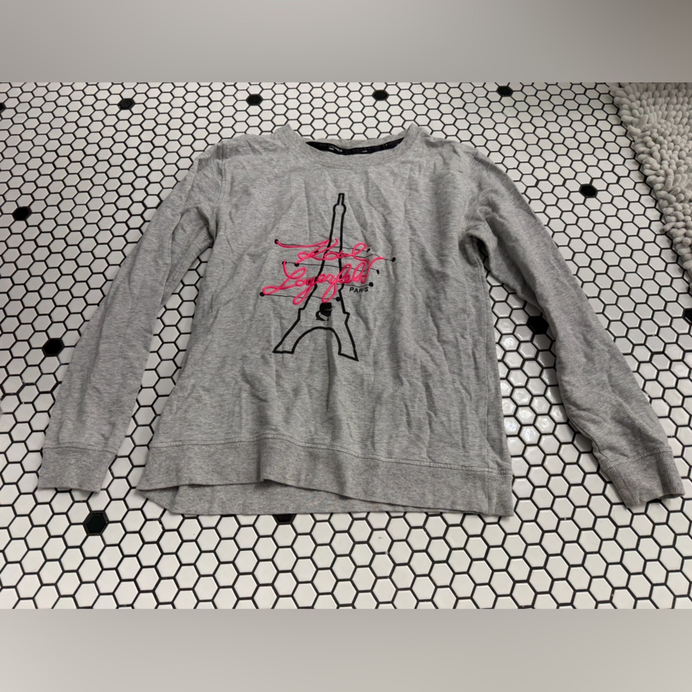 Karl lagerfeld Gray Eiffel Tower Sweatshirt w Pink Accents size small
